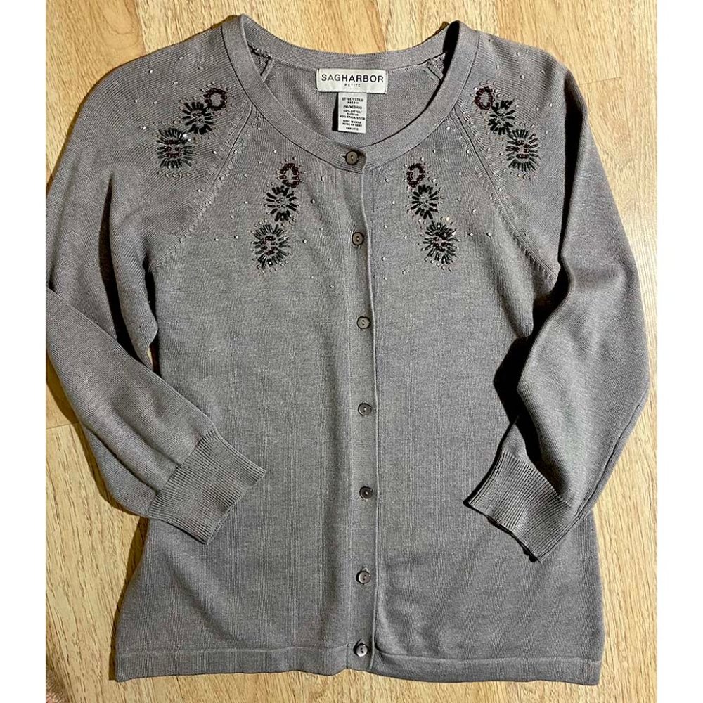 New Beaded Gray Sweater Cardigan Soft & Sexy